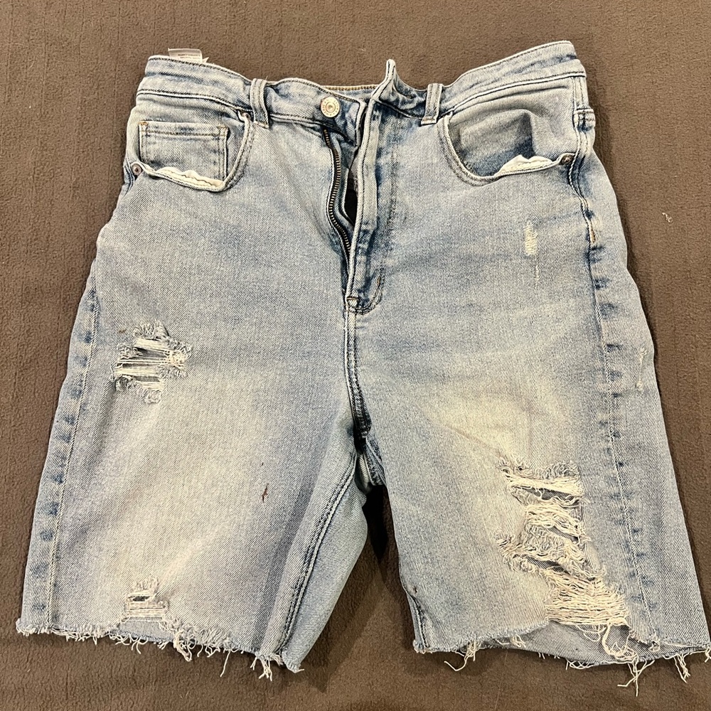 American Eagle Outfitters Blue Distressed Jean Shorts